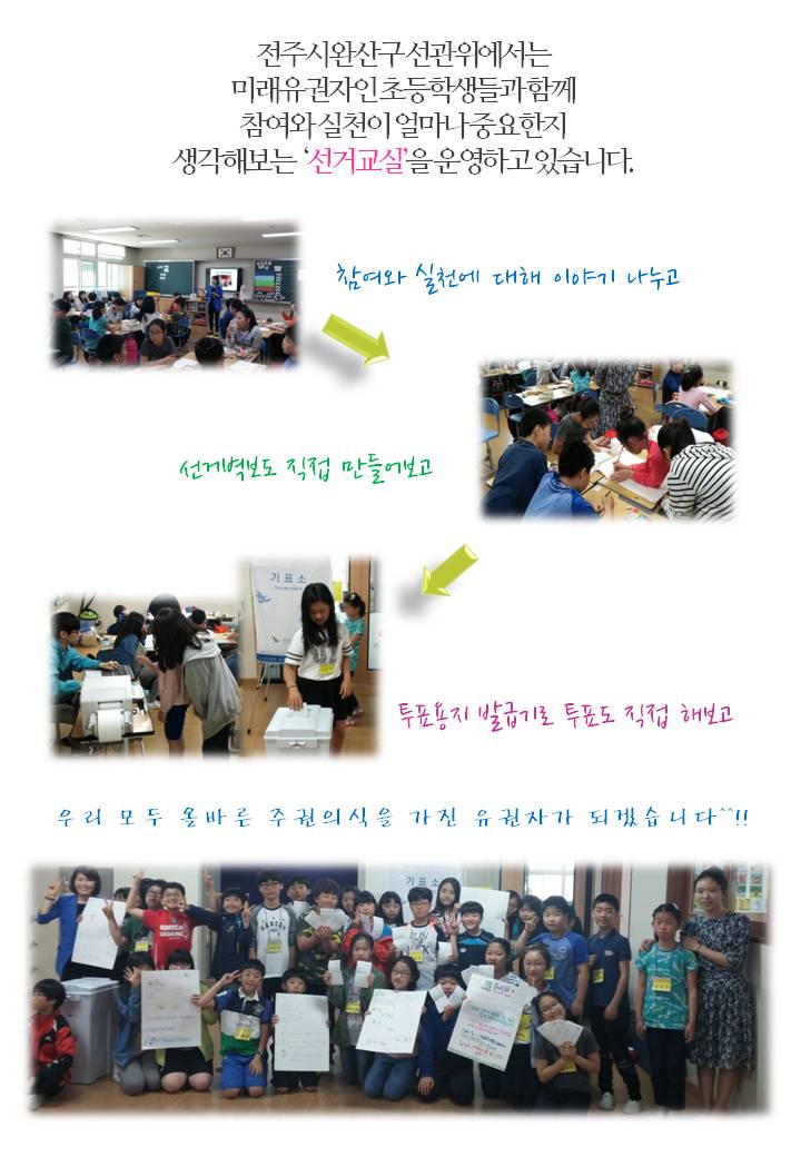 미래유권자인 초등학생들에게 선거교실을 운영하고 있습니다.