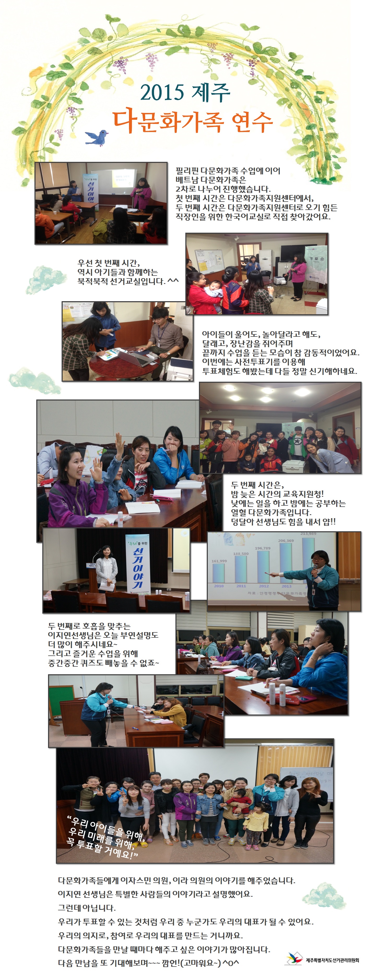 베트남 다문화 가족을 대상으로 진행한 선거제도와 방법에 대한 연수(2차) 내용입니다.